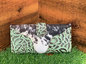 กระเป๋าสตางค์แบบพับสองทบทำด้วยมือสำหรับผู้หญิงกระเป๋าคลัทช์อินเทรนด์ทำมือหนังวัวแท้ - Product Image 2