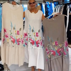 Nuevo Vestido Midi Elegante sin Mangas con Estampado Floral para Mujer, Tela Ligera y Transpirable, Cuello Redondo, Corte en A - Product Image 2