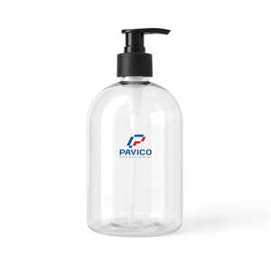 Bouteille de shampooing transparente en PET de 520 ml, ronde, avec pompe noire de 28 mm pour l'emballage de gel douche et de lotion, fabricant au Vietnam - Product Image 1