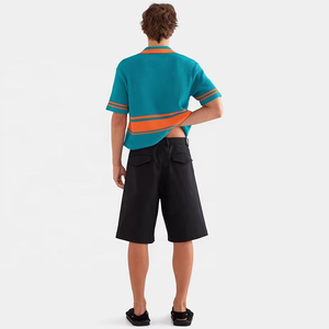 Camiseta Polo de Punto Grueso para Hombre, Suéter de Ganchillo con Rayas en Contraste, Ropa de Verano en Oferta - Product Image 5