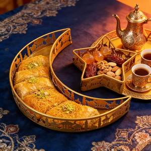 Bandeja de Servir Premium de Metal Dorado con Diseño de Luna y Estrella para Ramadán y Eid Mubarak, Plato para Frutos Secos, Centro de Mesa de Lujo, Tazón Decorativo - Product Image 3