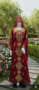 ชุดเดรสคาฟตันหนังแท้สีแดงเลือดหมูปักลายหรูหรา พร้อมผ้าคลุมศีรษะเข้าชุด ปักดิ้นทอง งานปักลายซารี ผ้ากันยับ ยาวคลุมเท้า - Product Image 2