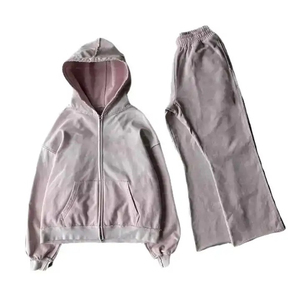 Ensemble de survêtement unisexe noir à capuche avec fermeture éclair intégrale, sweat-shirt à poches latérales et pantalon de survêtement ample, tenue décontractée pour l'automne - Product Image 2