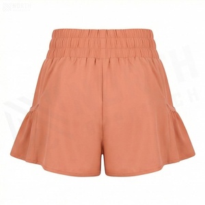 Women <b>Elastic</b> Waist Ruffle Shorts Solid Color Casual A-Line Summer Wear - Product Image 2