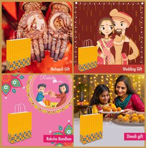 Yellow Celebrations Paper <b>Bags</b> Eco Friendly Kraft Gift <b>Bags</b> Custom Printed Party Shopping <b>Bags</b> With Handles Wholesale - Product Image 2