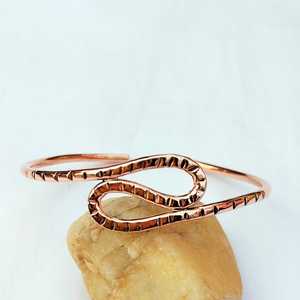 Abstract Wave Solid <b>Copper</b> Cuff <b>Bangle</b> Hand Carved Geometric Twisted Wristband Earthy Artisan Metal Jewelry Gift - Product Image 2