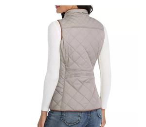 Chaleco acolchado para mujer, gris, de poliéster, sin mangas, con cremallera frontal y bolsillos - Product Image 6