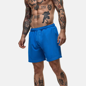 Men's Solid Blue Quick Dry <b>Elastic</b> Waist Shorts Casual Mid Length Woven Polyester Short Shorts - Product Image 3