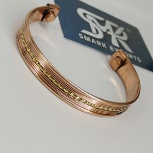 Traditional Lined Copper Open Cuff Bangle Handmade <b>Adjustable</b> <b>Bracelet</b> with Center Chain Detail Lightweight for Unisex - Product Image 3
