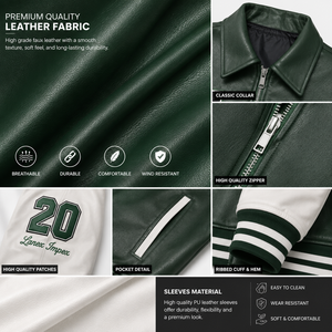 Custom Green <b>White</b> Leather Varsity <b>Jacket</b> for <b>Men</b> Premium Letterman Bomber <b>Jacket</b> with Chenille Embroidered Patches OEM ODM - Product Image 5