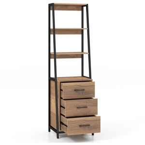 Étagère à 4 niveaux avec tiroir, bibliothèque autoportante en bois et métal, meuble de rangement pour salon, prix avantageux - Product Image 3