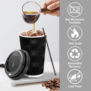 Paquete de 50 Vasos Desechables para Café de 16 oz con Tapas, Vasos de Papel Corrugado Resistentes a Desgarros para Llevar, Incluye Pajitas - Product Image 3