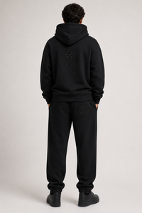 Ensembles de survêtements pour hommes avec logo personnalisé noir en relief, en molleton épais, style streetwear oversize, fabricant et fournisseur - Product Image 3