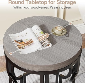 Modern Round Wood Top <b>Iron</b> Frame Coffee <b>Table</b> with Storage Shelf and Geometric Design for Living Room Bedroom Office Furniture - Product Image 4
