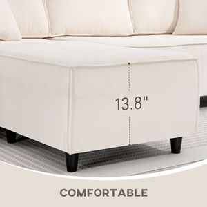 Divano Angolare a L in Tessuto Corduroy Bianco Crema, Due Posti con Chaise Longue Reversibile e Design Angolare con Molle Insacchettate - Product Image 6
