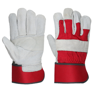 Guantes de Trabajo Resistentes al Calor de Cuero y Algodón Rojo, Precio Económico, Fabricados en Pakistán por Vantrex Industries, con Refuerzo en la Palma - Product Image 1