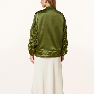 Chaqueta bomber de satén de alta calidad para damas, de manga larga, con cremallera, ligera, a prueba de viento, para invierno. - Product Image 4