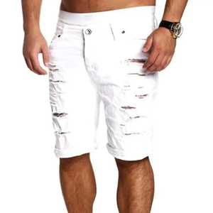 Pantalones Cortos de Mezclilla Desgastados para Hombre, Estilo Bermuda, Cintura Media, Color Sólido, Casuales, de Algodón y Lona, con Cierre de Botones - Product Image 5