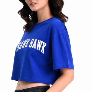 Custom Women's <b>Crop</b> <b>Top</b> Premium Crew Neck Short Sleeve Letter Print Loose Fit Casual Stretch Breathable Comfortable For <b>Crop</b> <b>Top</b> - Product Image 3