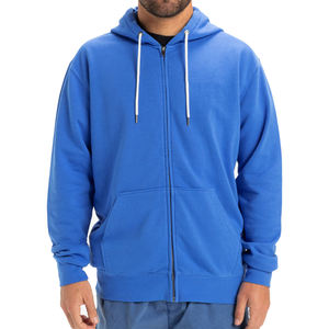 Men's Blue Full <b>Zip</b> <b>Hooded</b> Fleece Sweatshirt Regular Fit Solid Color Autumn Wear - Product Image 1