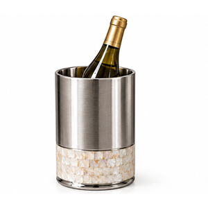 Seau à glace en nacre et métal, seau à vin isotherme à double paroi en acier inoxydable, refroidisseur à champagne décoratif incrusté - Product Image 1