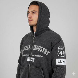 Ranzia Industry Manufacturer Supply Men Zip Hoodie Distressed Embroidery Wholesale Bulk Men Zip Hoodie Distressed Embroidery - Product Image 6