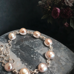 Bracelet en argent sterling 925 de style ethnique, unisexe, fait à la main, perle naturelle, pierre précieuse en acier inoxydable, cadeau de chaîne à maillons - Product Image 2