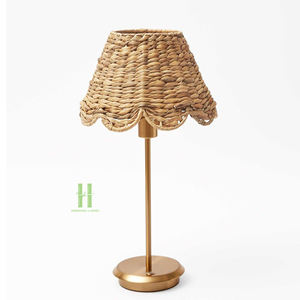 Lámpara de Mesa de Bambú Hecha a Mano, Venta al Por Mayor, Lámpara de Noche de Mimbre Natural con Pantalla de Tela y Control Táctil para el Hogar - Product Image 3