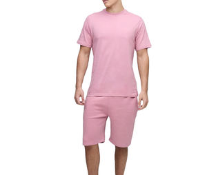 Offre Spéciale 2026 – Ensemble T-shirt Col Rond Rose et Short en Tissu Éponge pour Homme – Séchage Rapide, Couleur Unie, Coton Tricoté Respirant – Vente en Gros OEM - Product Image 1