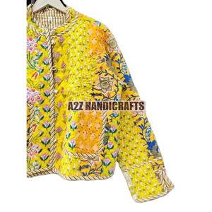 Classic Traditional Cotton Quilted Jacket Hand Block Printed Fabric Custom Jacket <b>Quilt</b> Coat Gift for Women Party Wear - Product Image 2