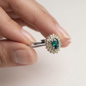 Wholesale 925 Solid Sterling Silver Natural Oval <b>London</b> Blue Topaz Diamond Halo Prong Set Ring Fine Jewelry Memoria Jewels - Product Image 2