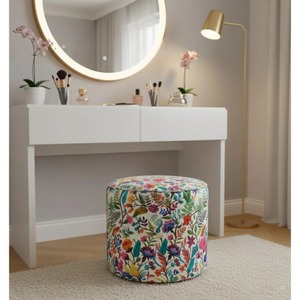 Nuevo Puff Redondo de Tela con Diseño Floral, Estilo Bohemio, Otomana para Dormitorio, Paquete Individual - Product Image 5