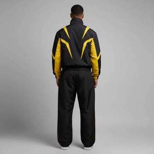 OEM Men's Black Yellow Color Blocking Tracksuit Set <b>Stand</b> Collar Zipper Sporty Windbreaker Two Piece Outerwear Windbreaker Suit - Product Image 3