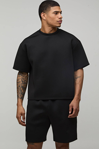 Men Loose Fit Sweat Shirt and Shorts <b>Set</b> Breathable Cotton Casual Outfit Heavyweight Short Sleeves Matching <b>Set</b> Men Urban Style - Product Image 6