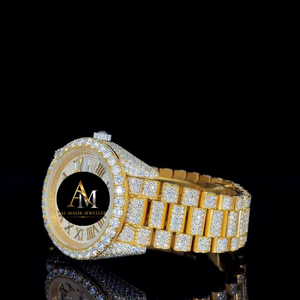 Reloj de Pulsera de Cuarzo con Incrustaciones de Moissanita, Esfera Redonda con Números Romanos, Correa de Acero Inoxidable, Lujo a un Precio Muy Económico - Product Image 1
