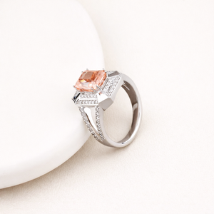 IGI Certified Radiant Cut Orange Lab Grown Diamond Halo Engagement <b>Ring</b> with <b>Split</b> Pavé Shank in Solid 925 Sterling Silver - Product Image 3