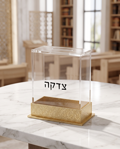 Stylish Hebrew Acrylic <b>Plastic</b> Rectangle Tzedaka <b>Box</b> Elegant Gold Silver Accents for Charity Donations Religious Settings - Product Image 2
