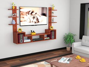 Meuble TV mural en bois d'ingénierie avec étagères murales pour salon, finition Noyer Classique - Product Image 3