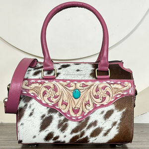 Latest New Arrival Cowhide <b>Medium</b> Speedy Bag Tooled Leather Western <b>Handbag</b> with Shoulder & Crossbody Spacious Travel Duffel Bag - Product Image 4