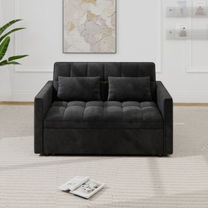 Corduroy Double Sleeper <b>Sofa</b> with Pull-Out <b>Bed</b> 2 Soft Pillows Side <b>Storage</b> Pocket - Product Image 1