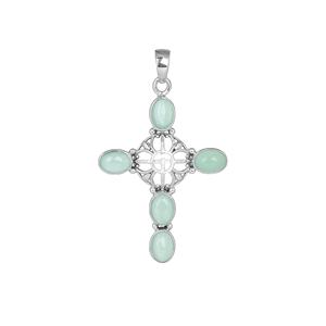 Colgante unisex de diseñador hecho a mano con forma de cruz de piedras preciosas de Calcedonia de agua de Plata de Ley 925 - Product Image 1