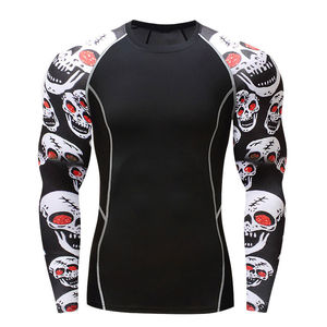Sublimated Anti-Bacterial Rash Guard Shirt Sublimation Print Black <b>Skull</b> Print - Product Image 1
