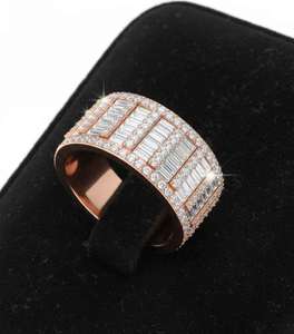 Luxury Mens Diamond <b>Ring</b> 14K White Gold Hip Hop Baguette <b>Iced</b> Out Band Premium Statement Jewelry for Men Party Wear - Product Image 3
