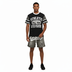 Ensemble short et chemise pour homme, été, en coton 100% délavé à l'acide, 400 g/m², tenue de sport pour homme, été - Product Image 5