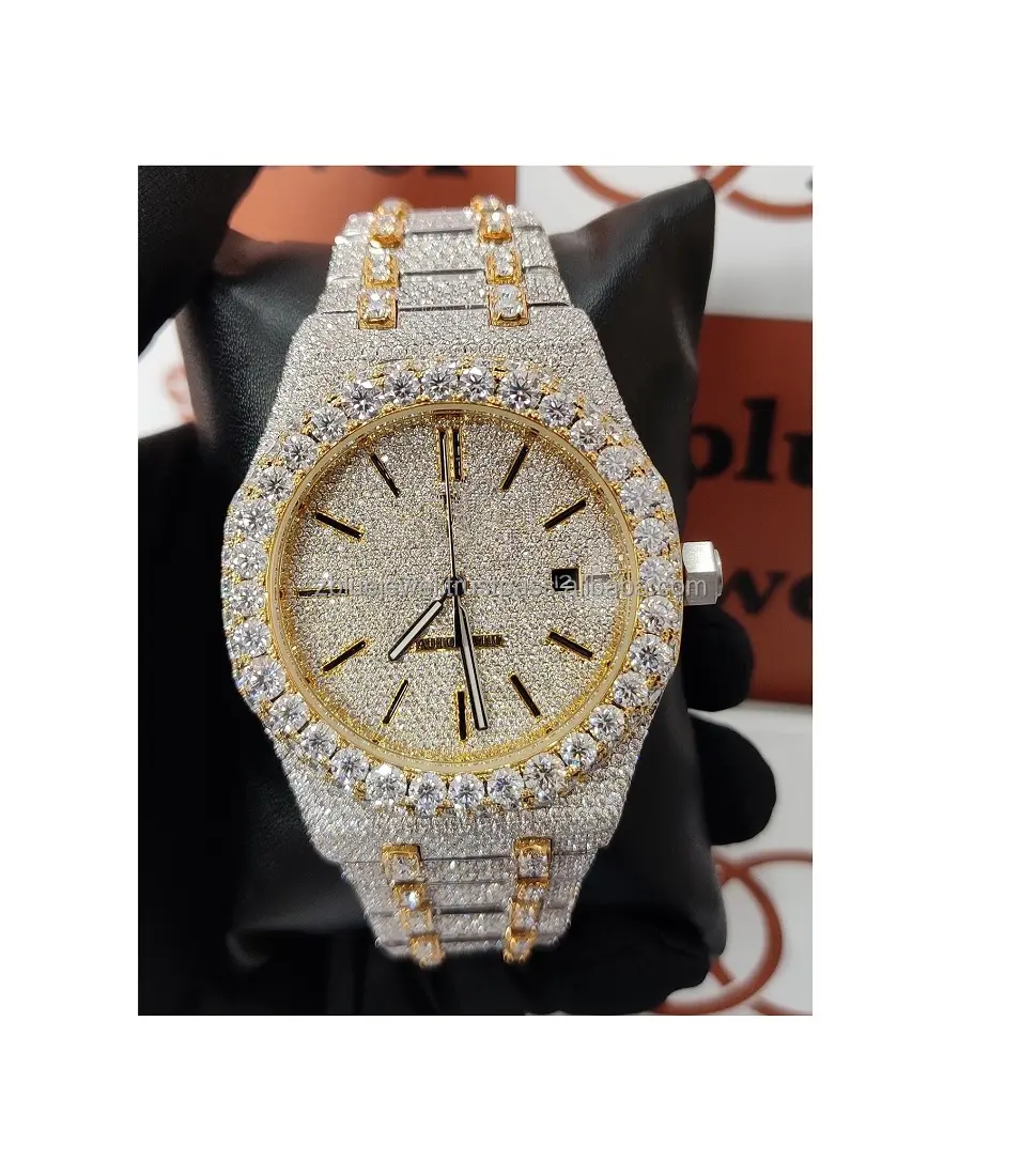 Iced Out VVS Moissanite Relojes Diamante Movimiento automático Lujo Hecho a mano Totalmente Ice out Diamond Hip Hop Watch