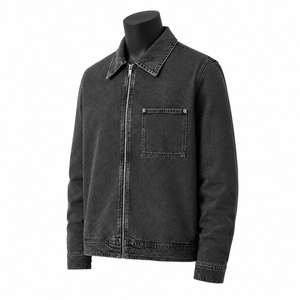 Veste en jean noir délavé pour homme, fermeture éclair, style streetwear décontracté, veste de travail en coton, fabricant OEM ODM - Product Image 3
