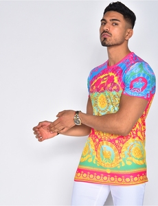 Chemise décontractée à manches courtes et col en V pour homme, imprimé coloré, tissu popeline respirant, style pantalon blanc, été - Product Image 2