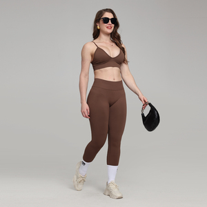 Ensemble 2 pièces respirant en Spandex/Polyester à motif uni avec logo personnalisé pour femmes, Leggings de sport, Vêtements d'entraînement, Vêtements de yoga OEM, Vente en gros - Product Image 2