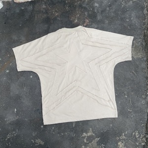 Premium 100% Cotton Oversized T Shirt Custom Embossed <b>Star</b> Logo Unisex Streetwear Hip Hop Men Tee - Product Image 4