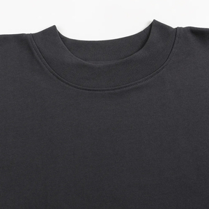 Custom Logo Design Heavyweight Oversize T-shirt Thick Women Front Plain Mock Neck Short Sleeve Streetwear - Product Image 5